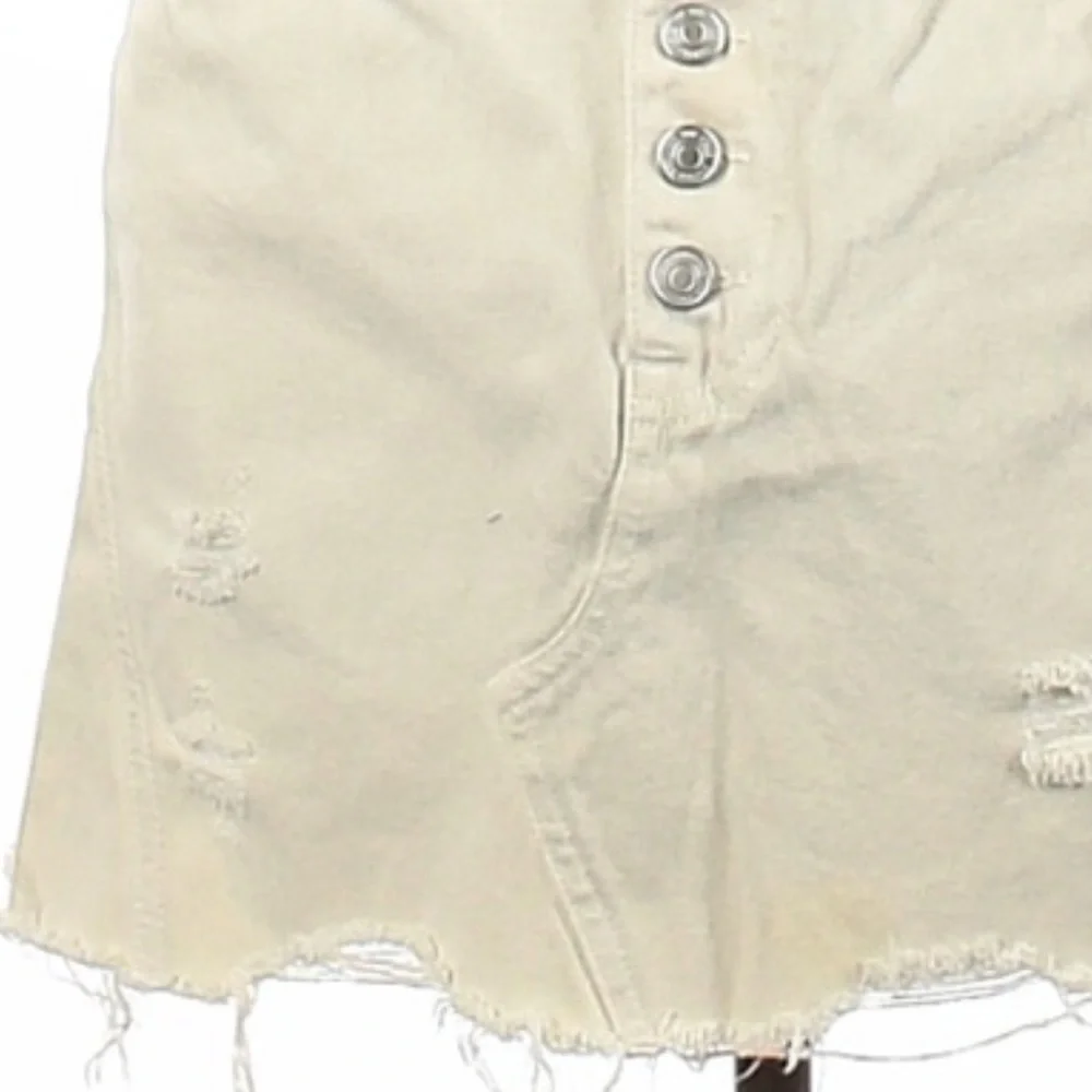 We the Free 29 ivory BOHO distressed button fly fringe hem denim jean mini skirt